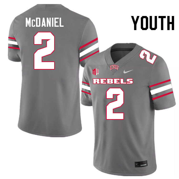 Youth #2 Damien McDaniel UNLV Rebels College Football Jerseys Stitched-Grey